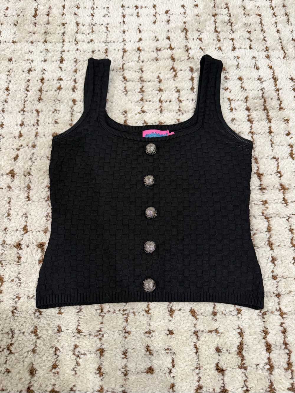 Edikted — Black Knit Button Front Tank Top